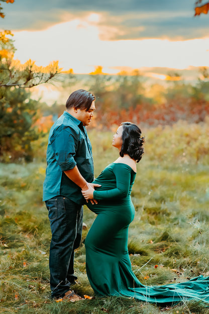 Pine Green Fitted Maternity Gown - maternity photoshoot dress