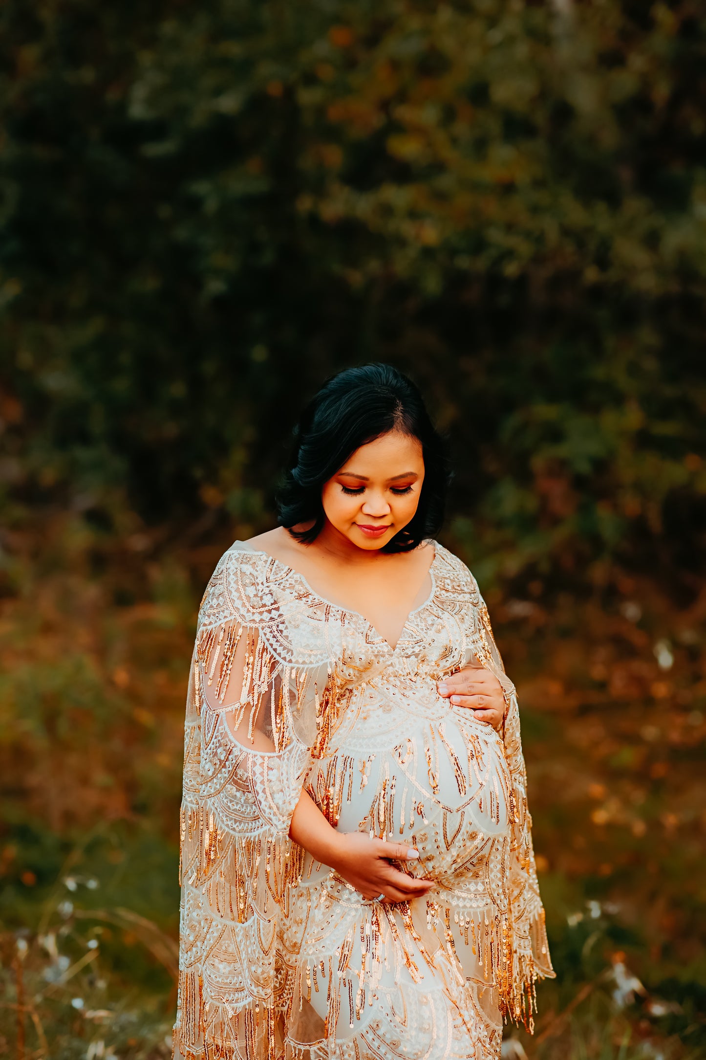 Gold Goddess Gatsby Gown - maternity photoshoot dress