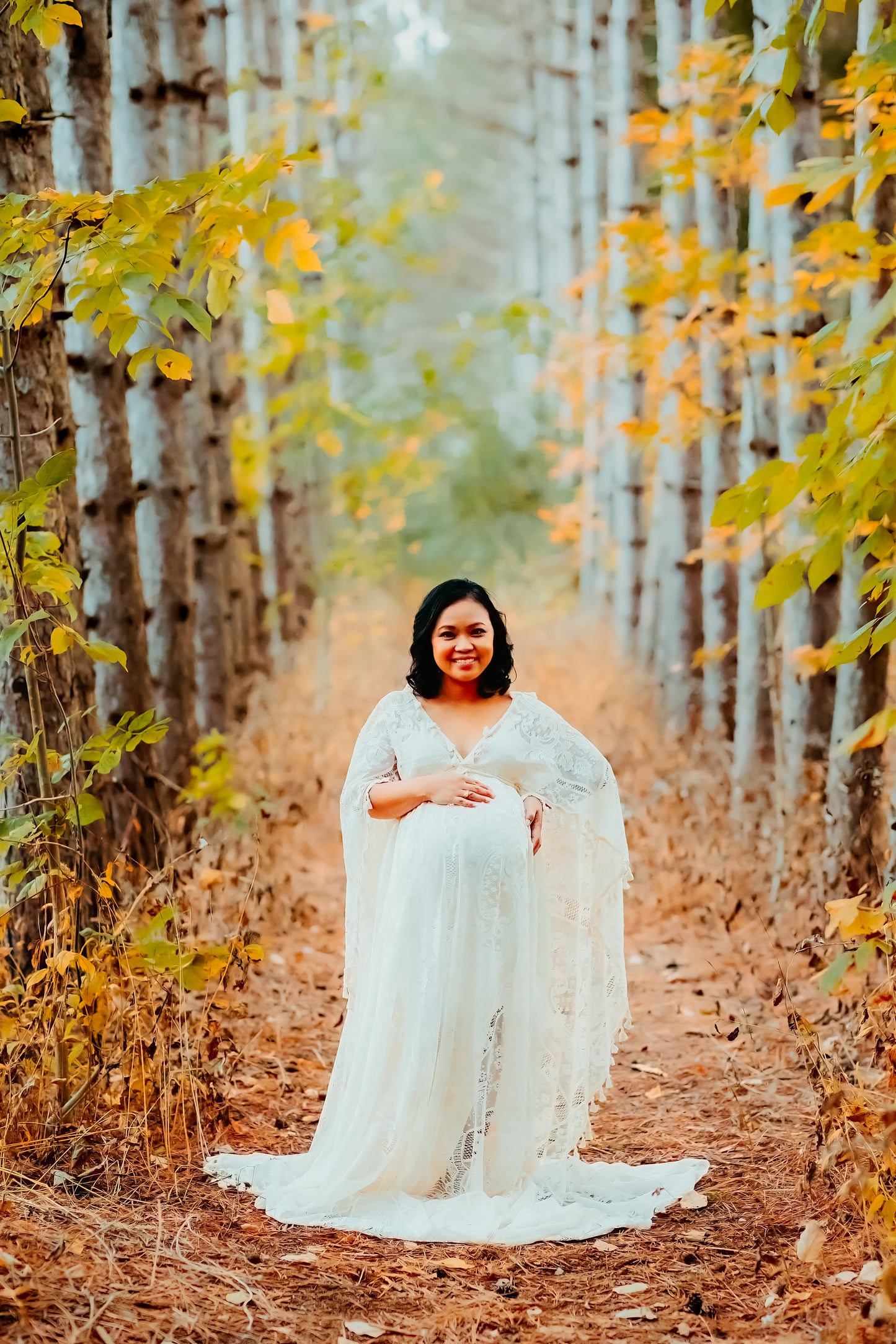 Lace Boho Gown with Cape - maternity photoshoot dress