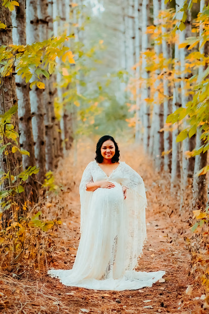 Lace Boho Gown with Cape - maternity photoshoot dress