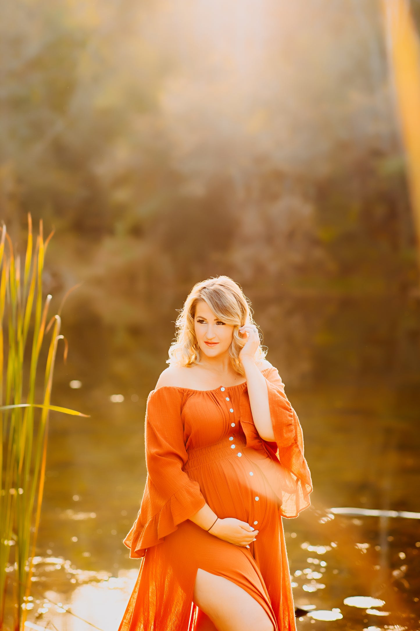 Rust Ruffle Me Open Reclamation Gown - maternity photoshoot dress