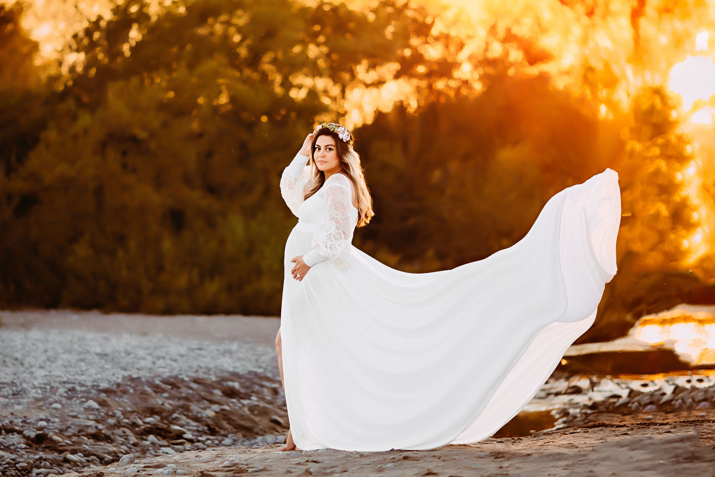 Ivory Clara Gown - lace sleeves