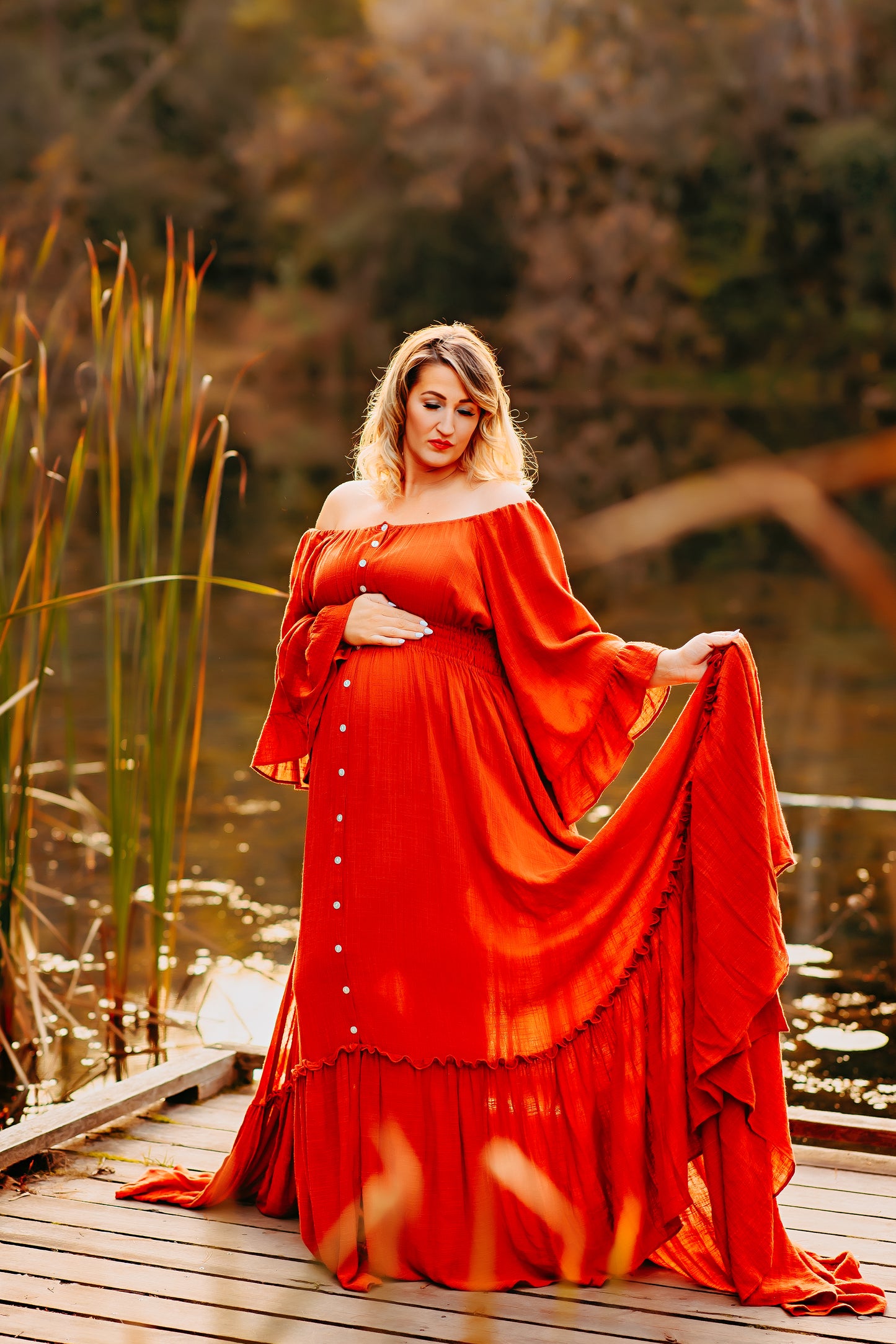 Rust Ruffle Me Open Reclamation Gown - maternity photoshoot dress