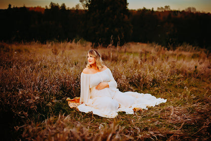 Ivory Ruffle Me Open Reclamation Gown - maternity photoshoot dress