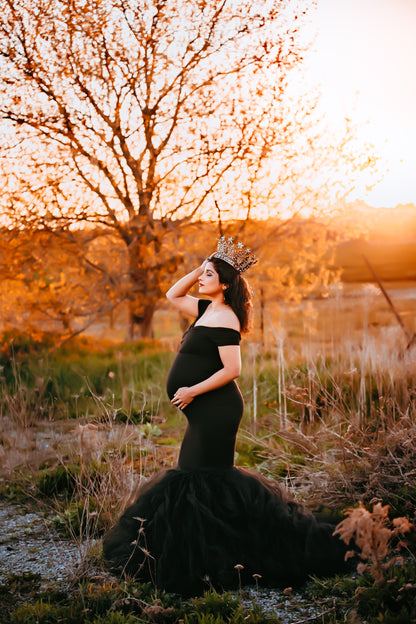 Black Fitted Tulle Mermaid Gown - maternity photoshoot dress