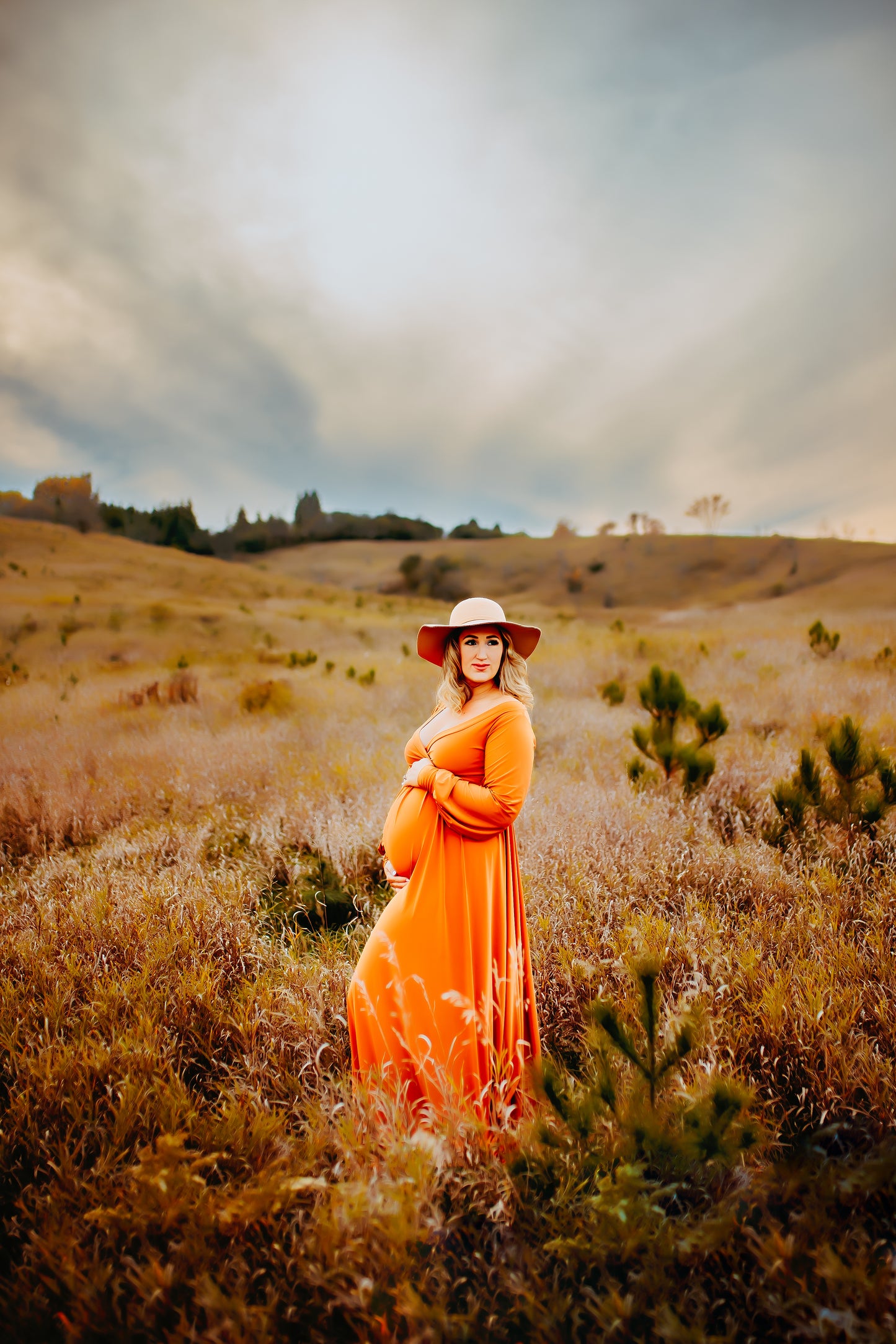 Rust Flowy Clara Gown - maternity photoshoot dress