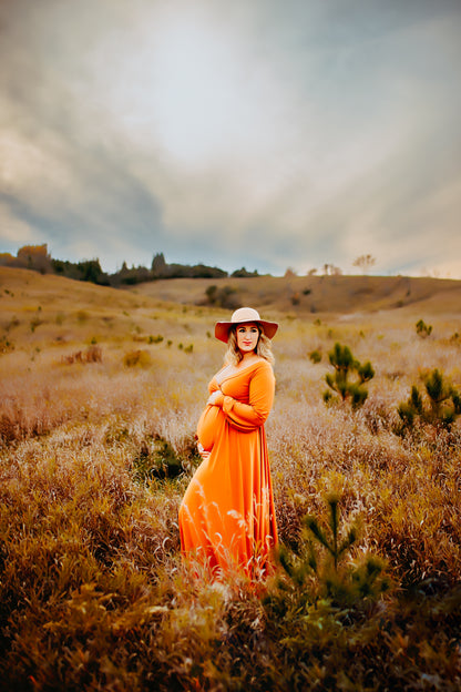 Rust Flowy Clara Gown - maternity photoshoot dress