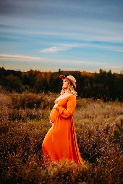 Rust Flowy Clara Gown - maternity photoshoot dress