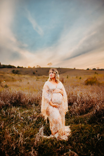Gold Goddess Gatsby Gown - maternity photoshoot dress