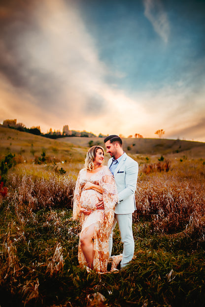Gold Goddess Gatsby Gown - maternity photoshoot dress