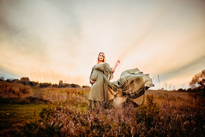 Olive Ruffle Me Open Reclamation Gown - maternity photoshoot dress