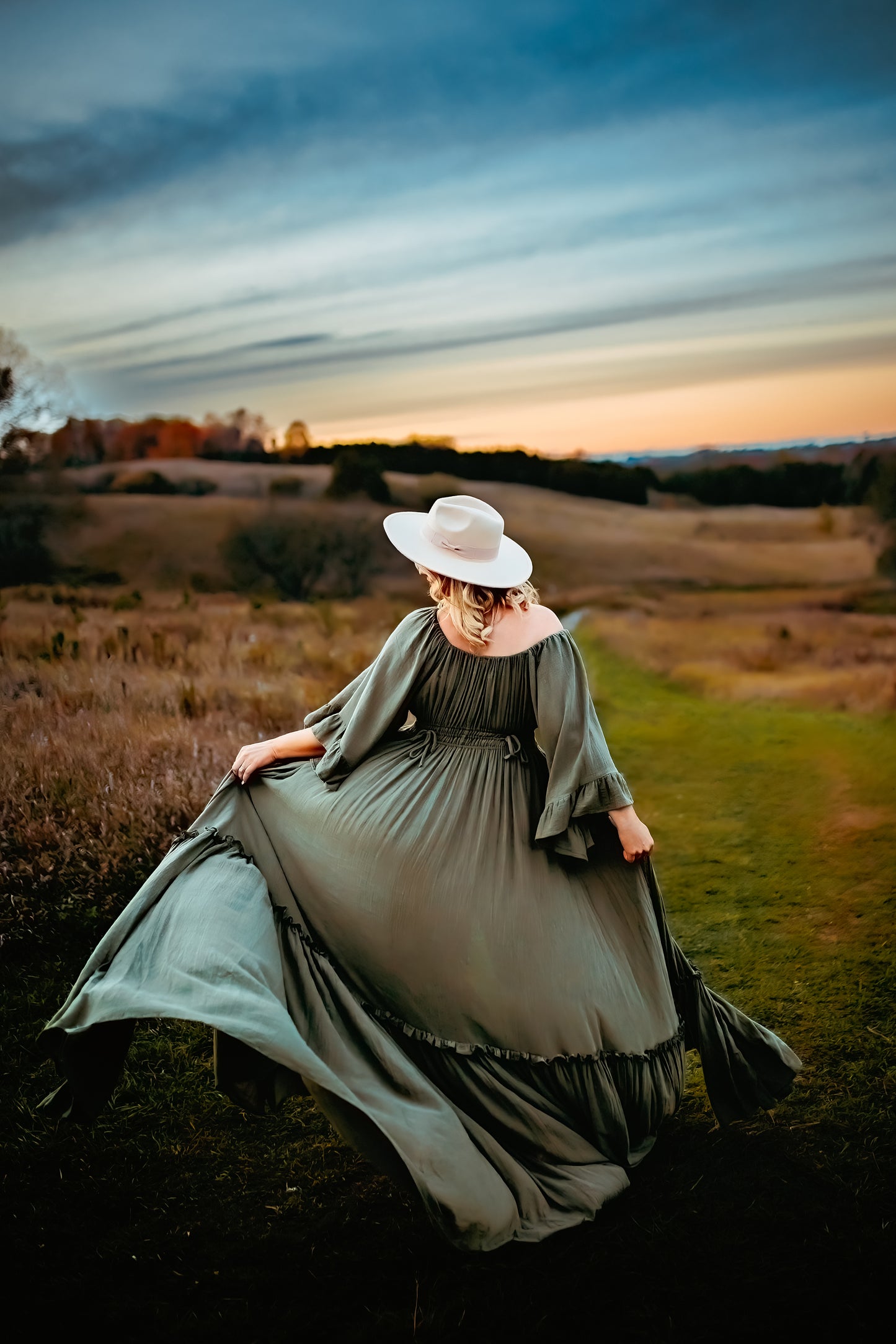 Olive Ruffle Me Open Reclamation Gown - maternity photoshoot dress