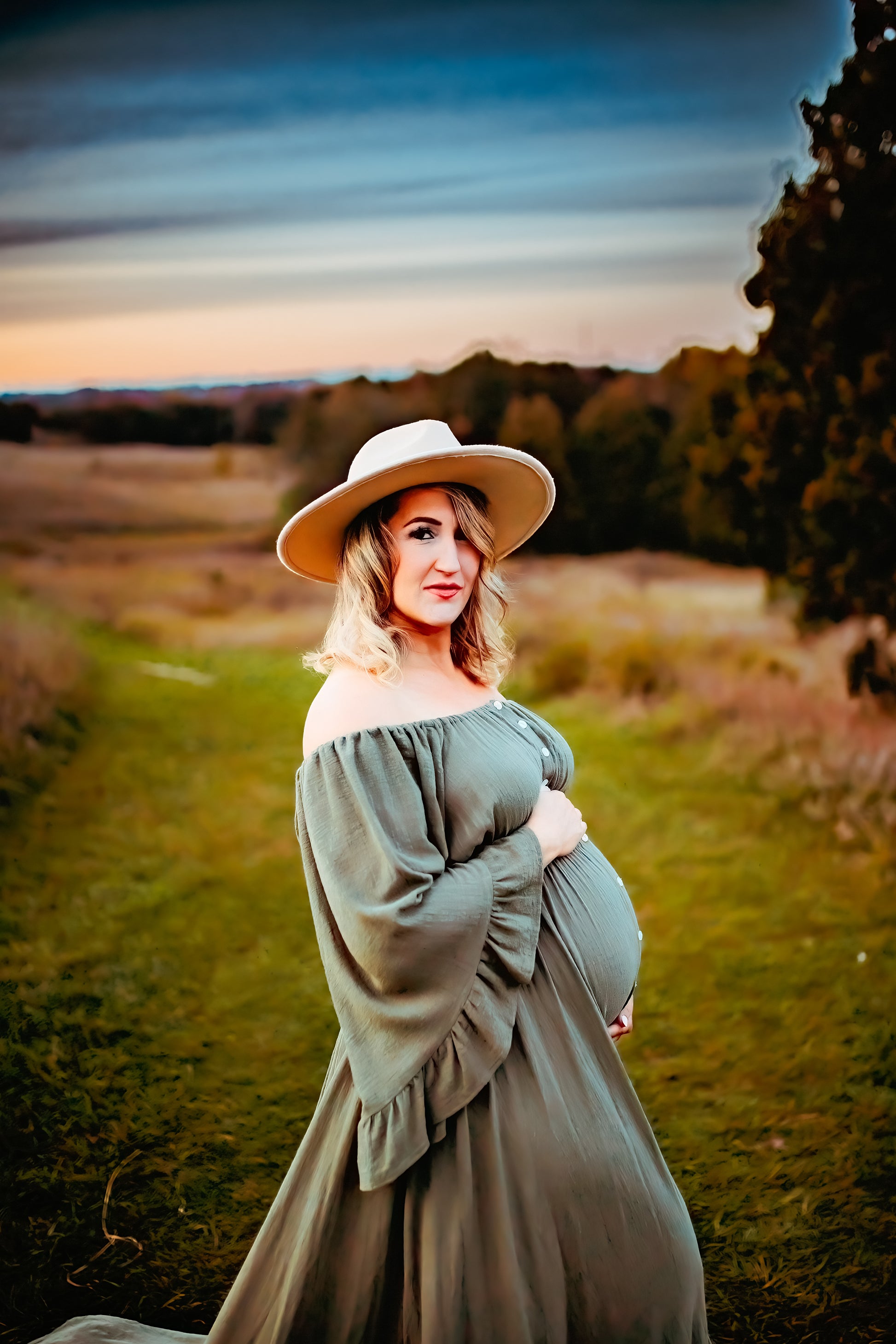 Olive Ruffle Me Open Reclamation Gown - maternity photoshoot dress