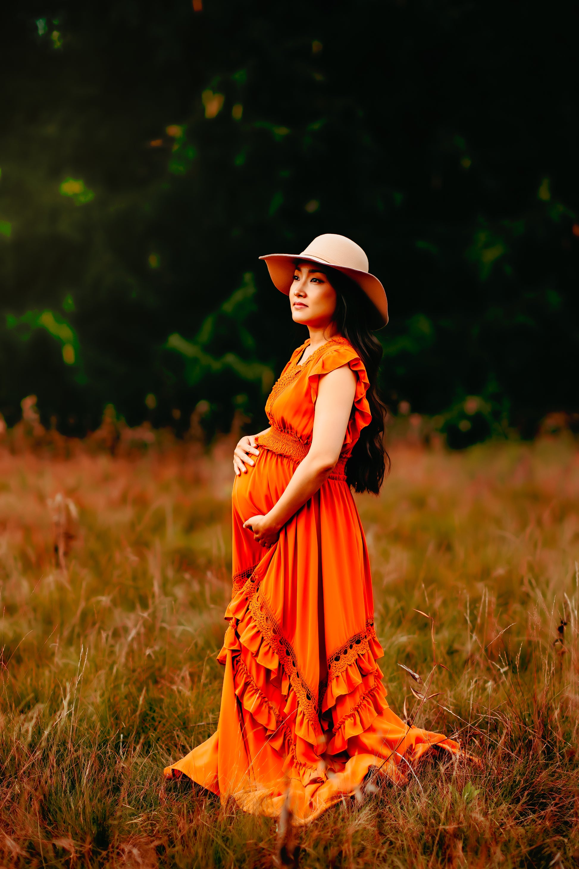 Rust Ruffle Maxi Dress -XL - maternity photoshoot dress