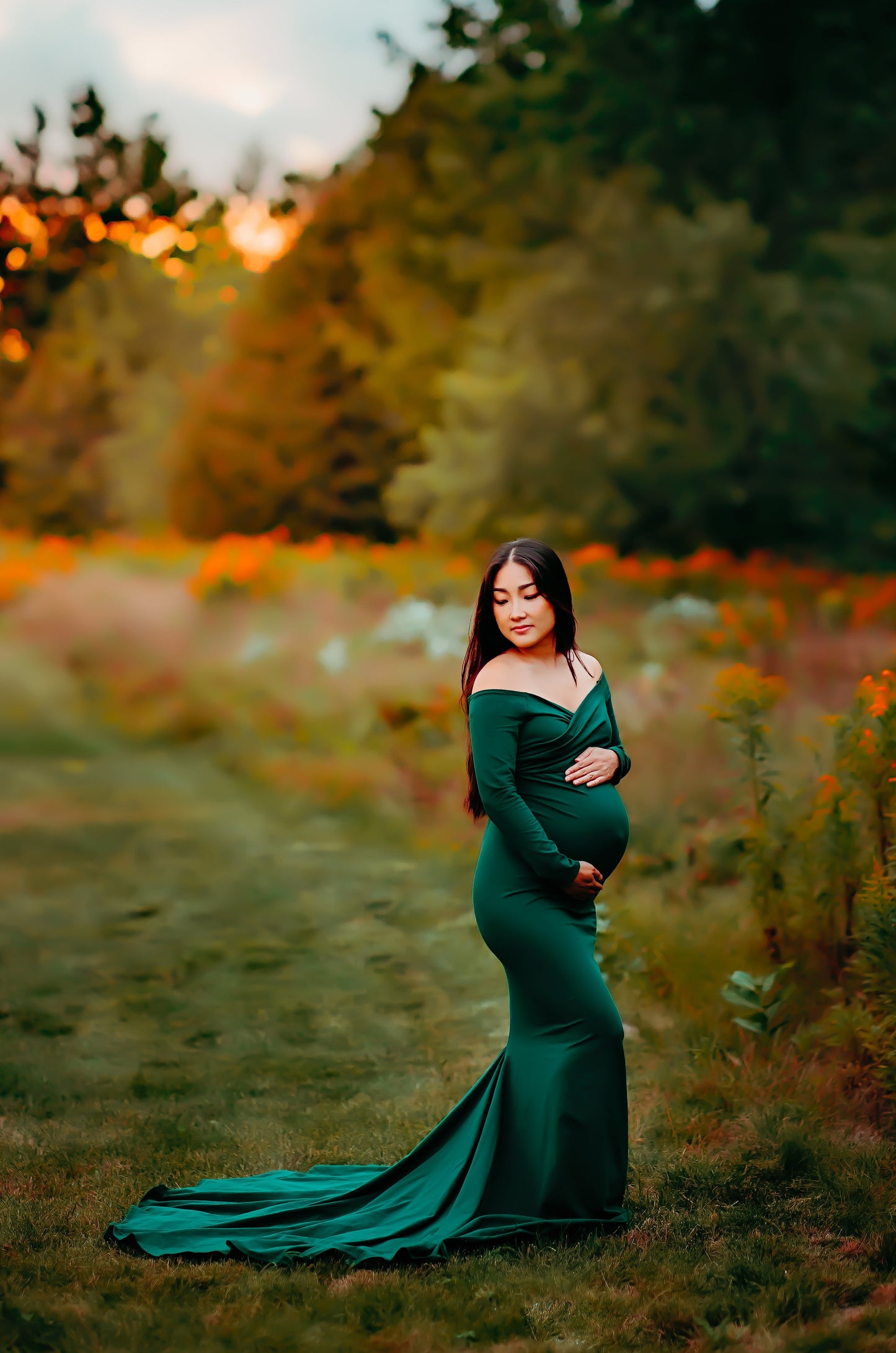 Pine Green Fitted Maternity Gown - maternity photoshoot dress