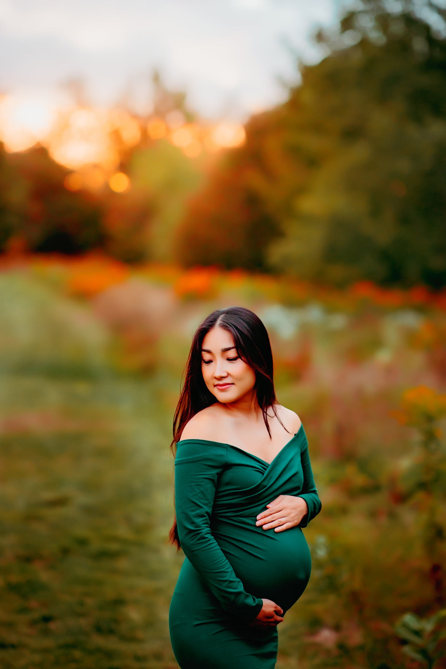 Pine Green Fitted Maternity Gown - maternity photoshoot dress