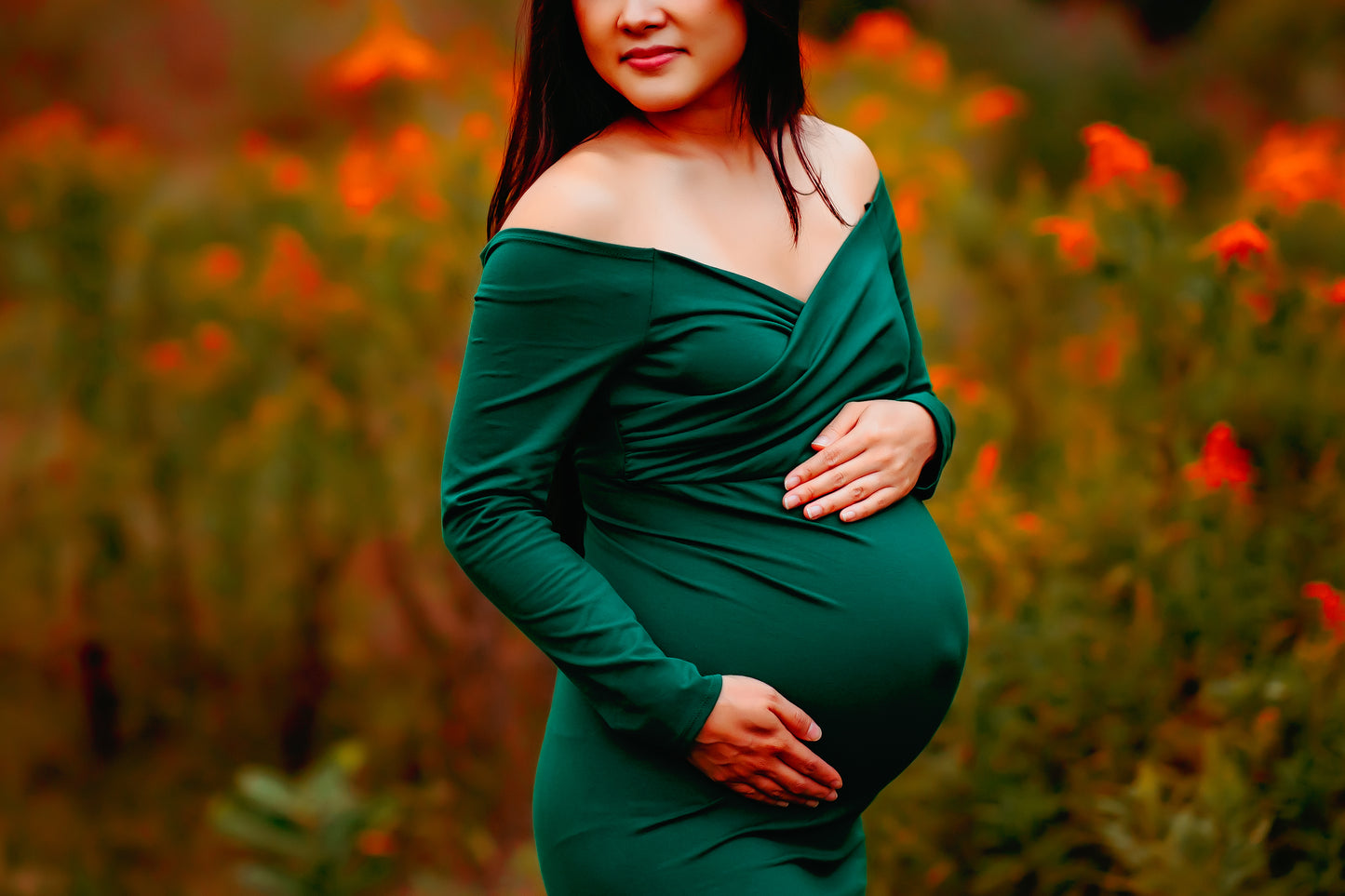 Pine Green Fitted Maternity Gown - maternity photoshoot dress