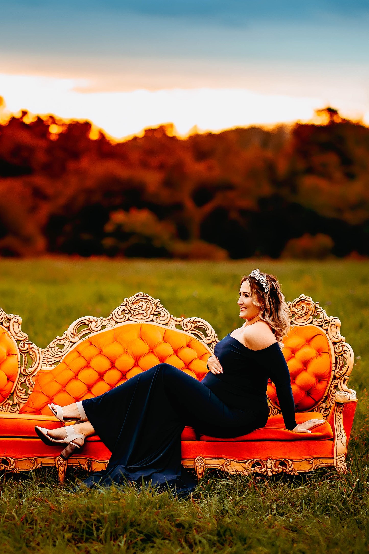 Navy Blue Fitted Gown - maternity photoshoot dress