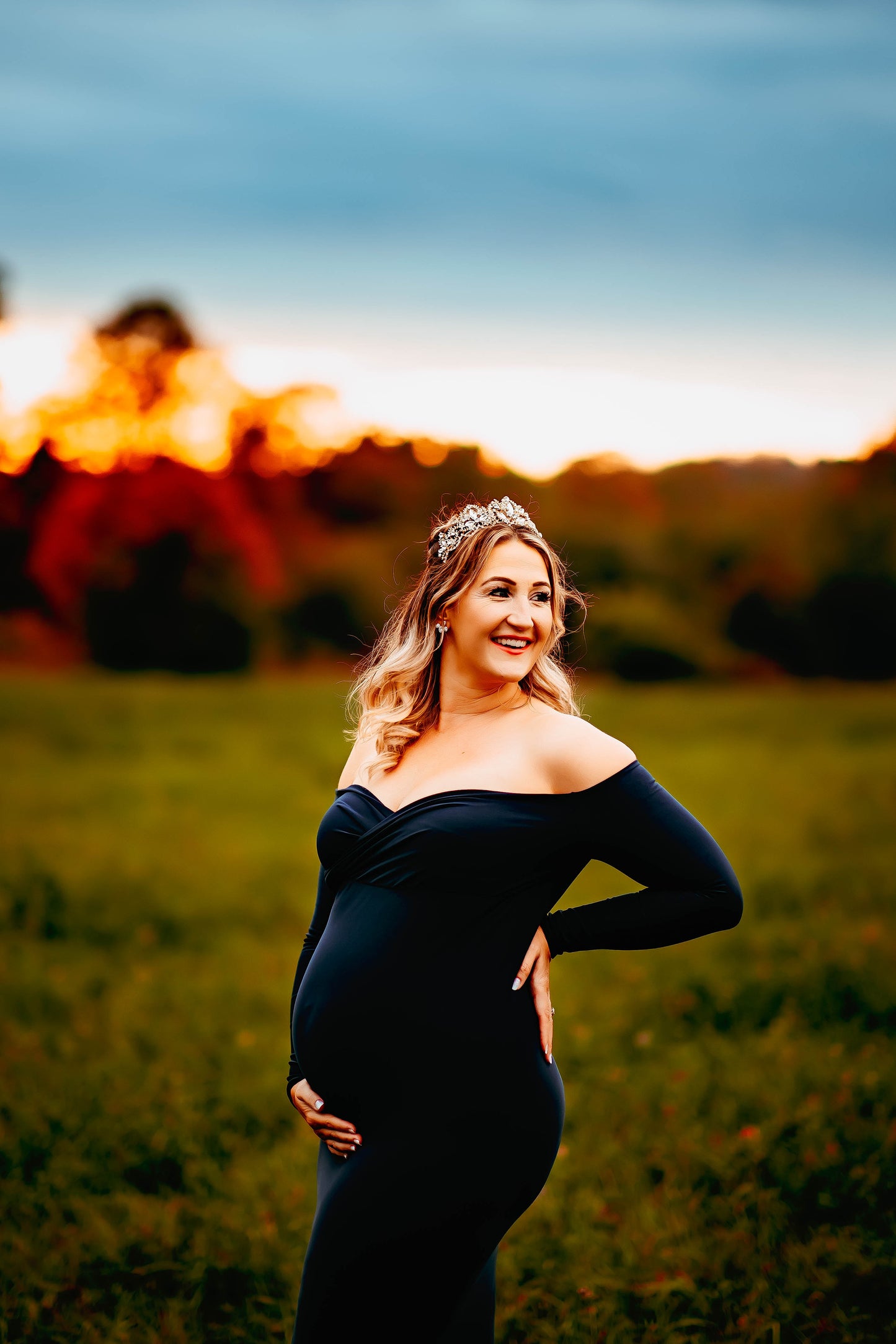 Navy Blue Fitted Gown - maternity photoshoot dress