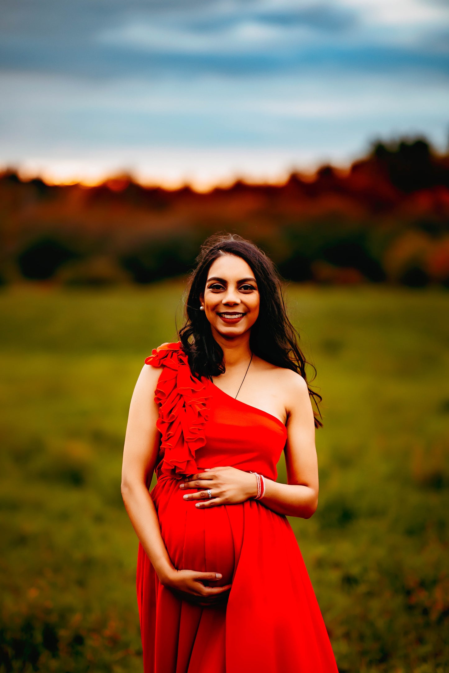 Red Ruffle two way Gown set - maternity photoshoot dress