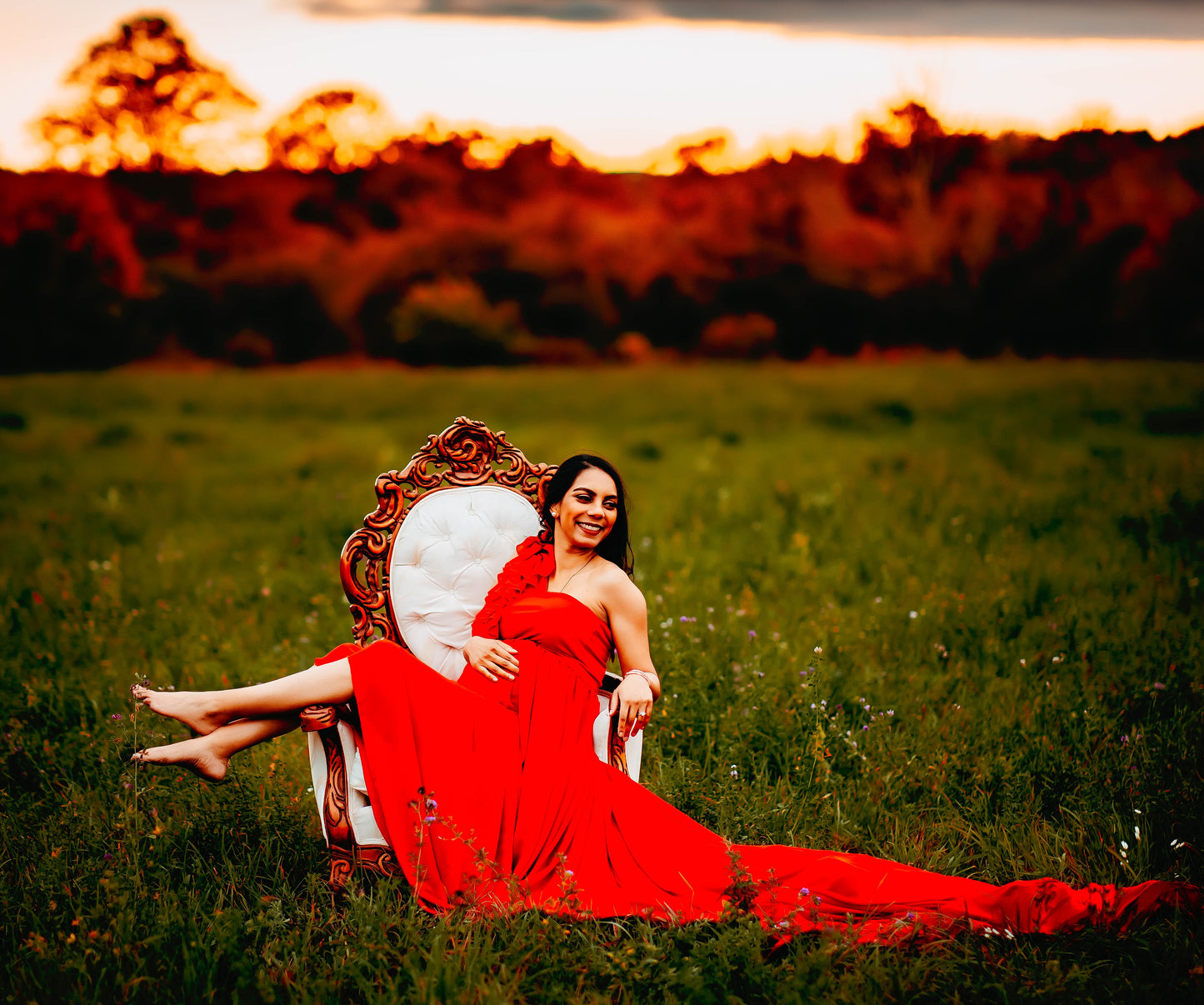 Red Ruffle two way Gown set - maternity photoshoot dress