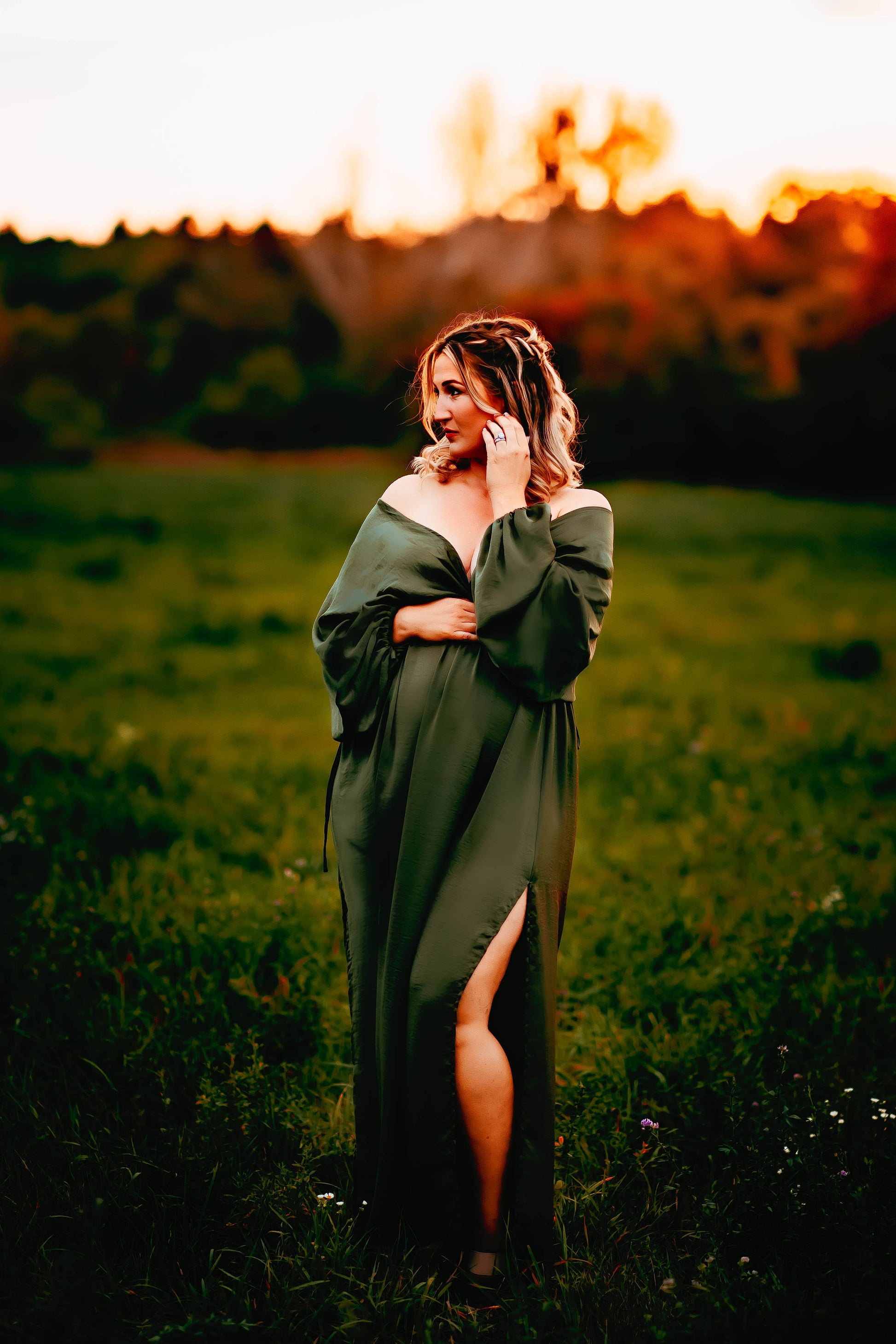Hunter Green Convertible Gown - maternity photoshoot dress