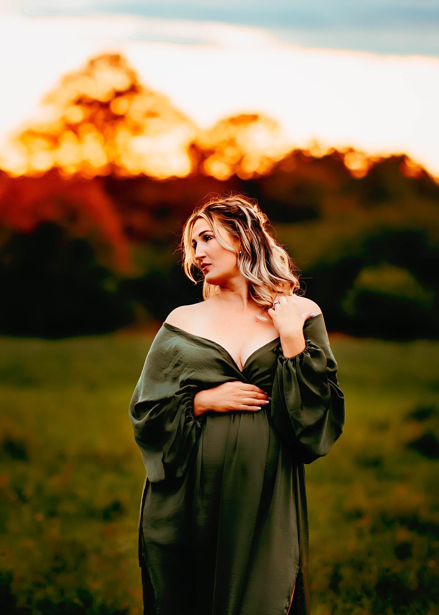 Hunter Green Convertible Gown - maternity photoshoot dress