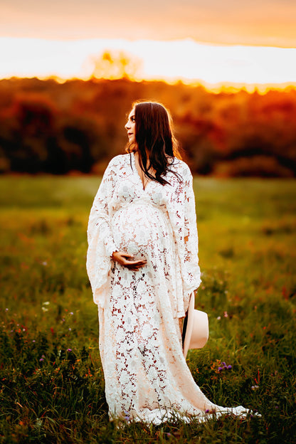 Cream Boho Hat - maternity photoshoot dress