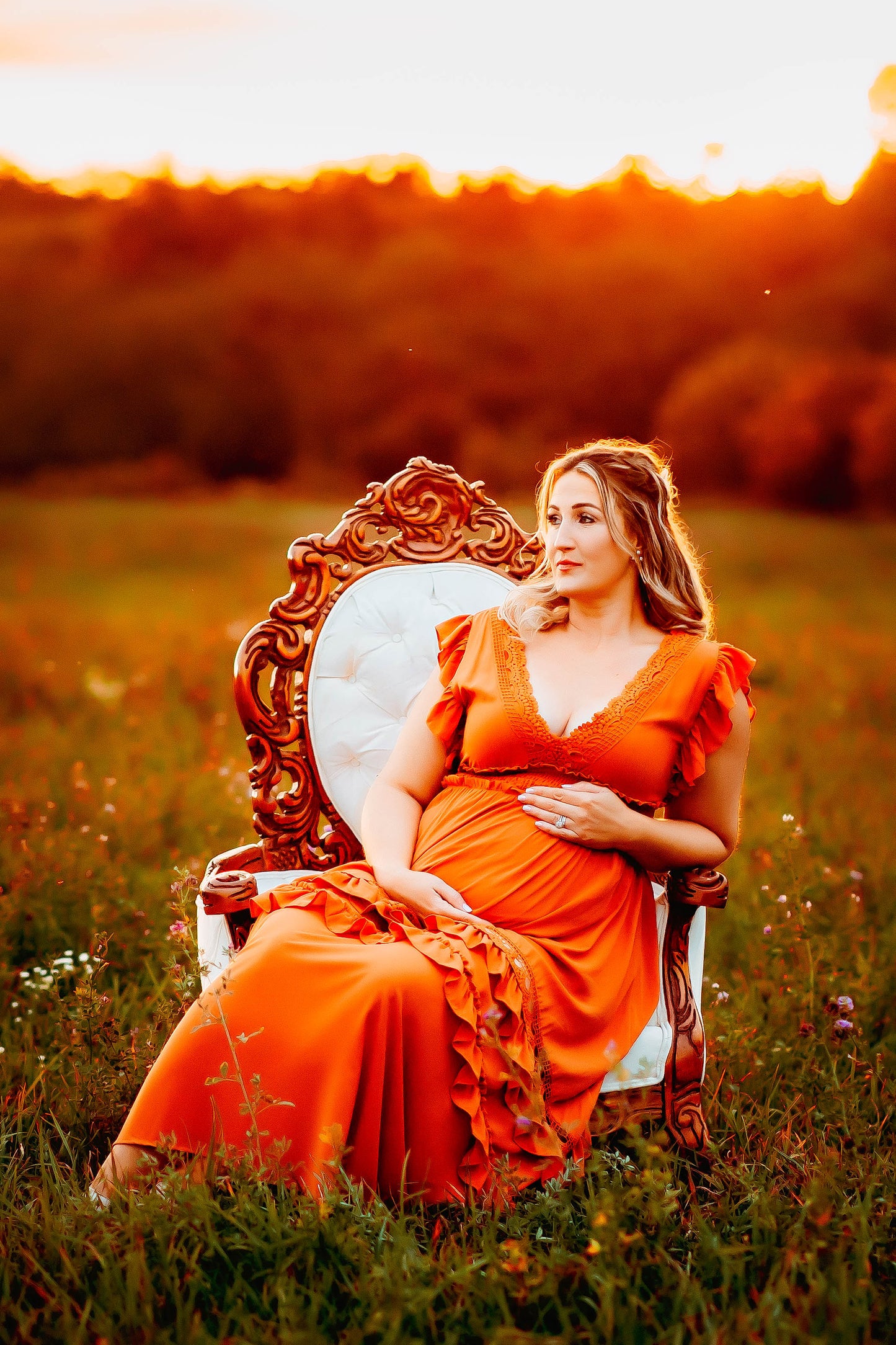 Rust Ruffle Maxi Dress -XL - maternity photoshoot dress