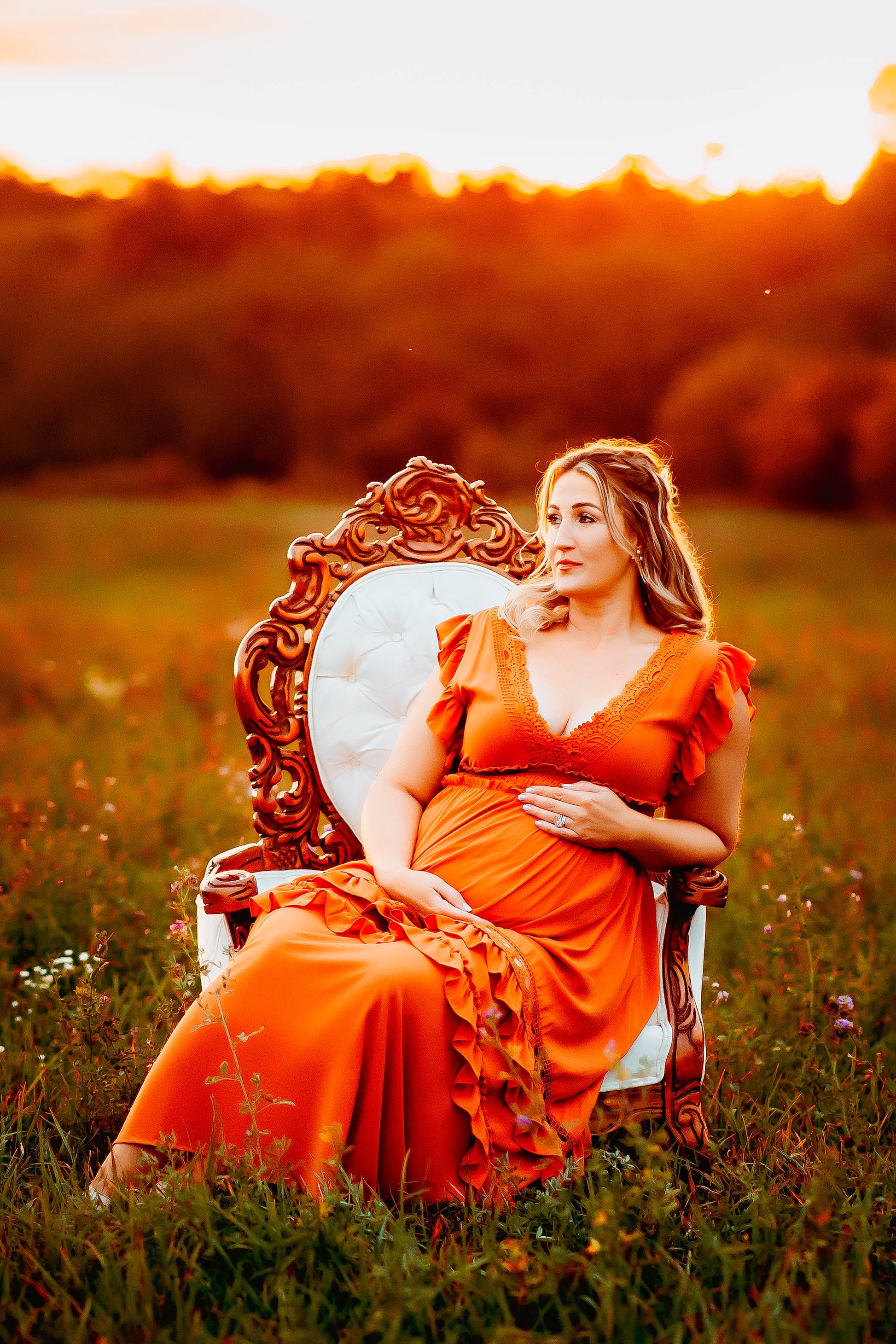 Rust Ruffle Maxi Dress -XL - maternity photoshoot dress