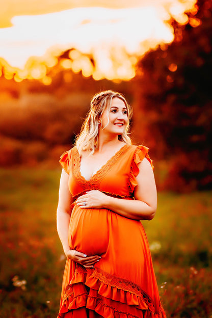 Rust Ruffle Maxi Dress -XL - maternity photoshoot dress