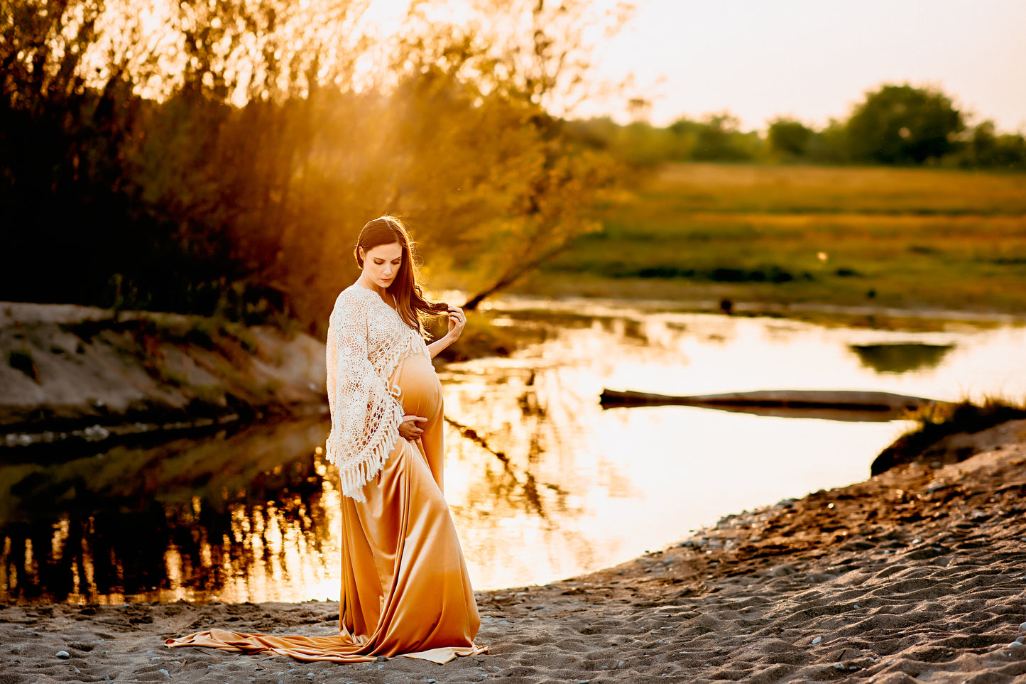 Crochet Velvet Boho Golden Gown - 