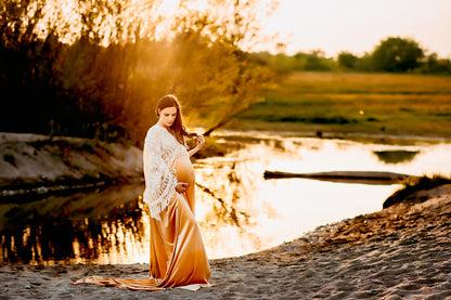 Crochet Velvet Boho Golden Gown - 