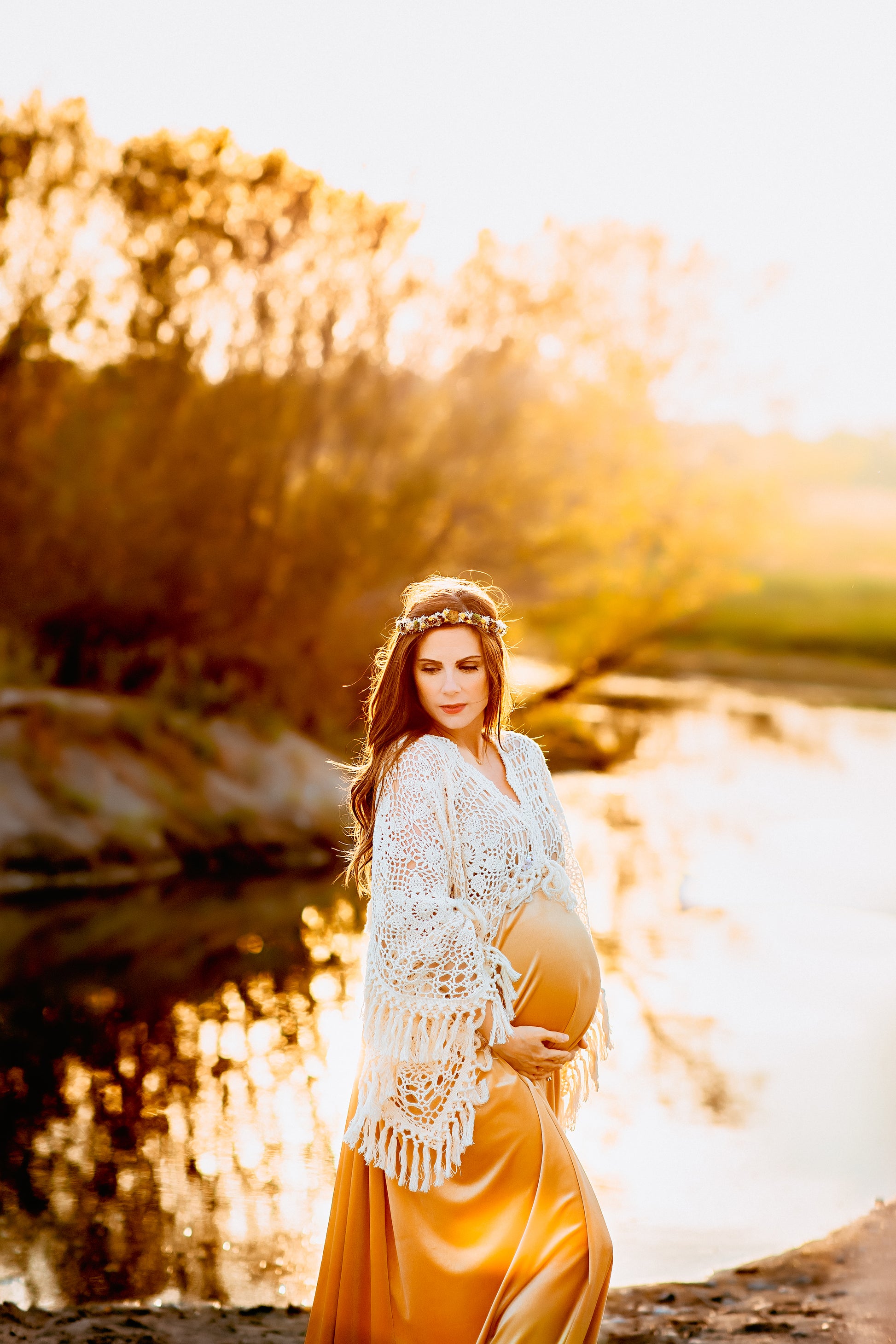 Crochet Velvet Boho Golden Gown - 