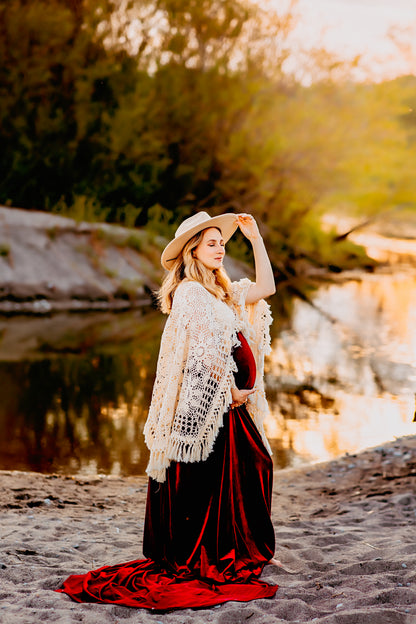 Cream Boho Hat - maternity photoshoot dress