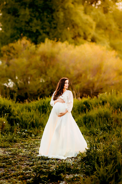 Elegant Lace Gown - maternity photoshoot dress