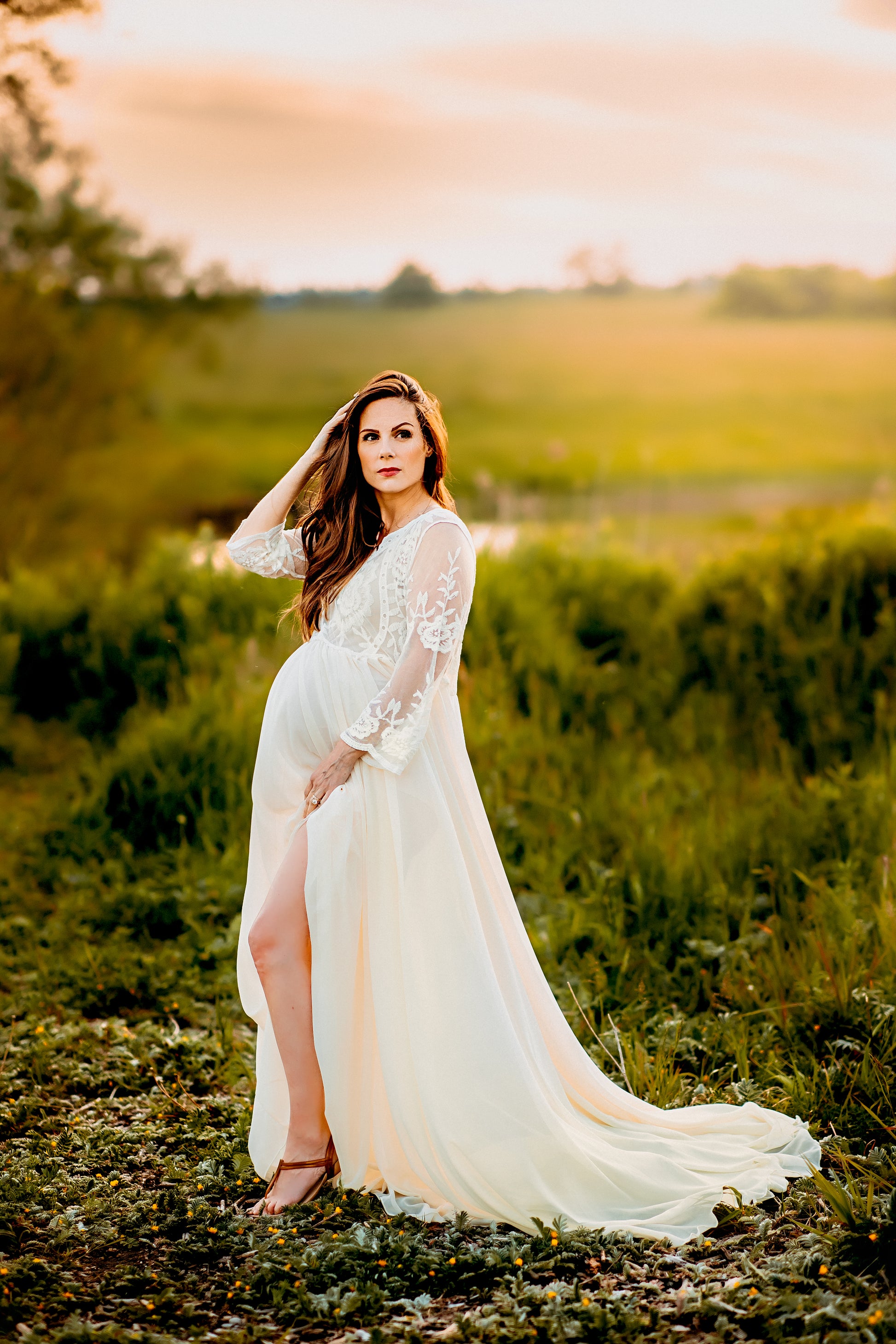 Elegant Lace Gown - maternity photoshoot dress