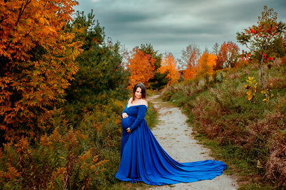Royal Blue Flowy Gown - maternity photoshoot dress