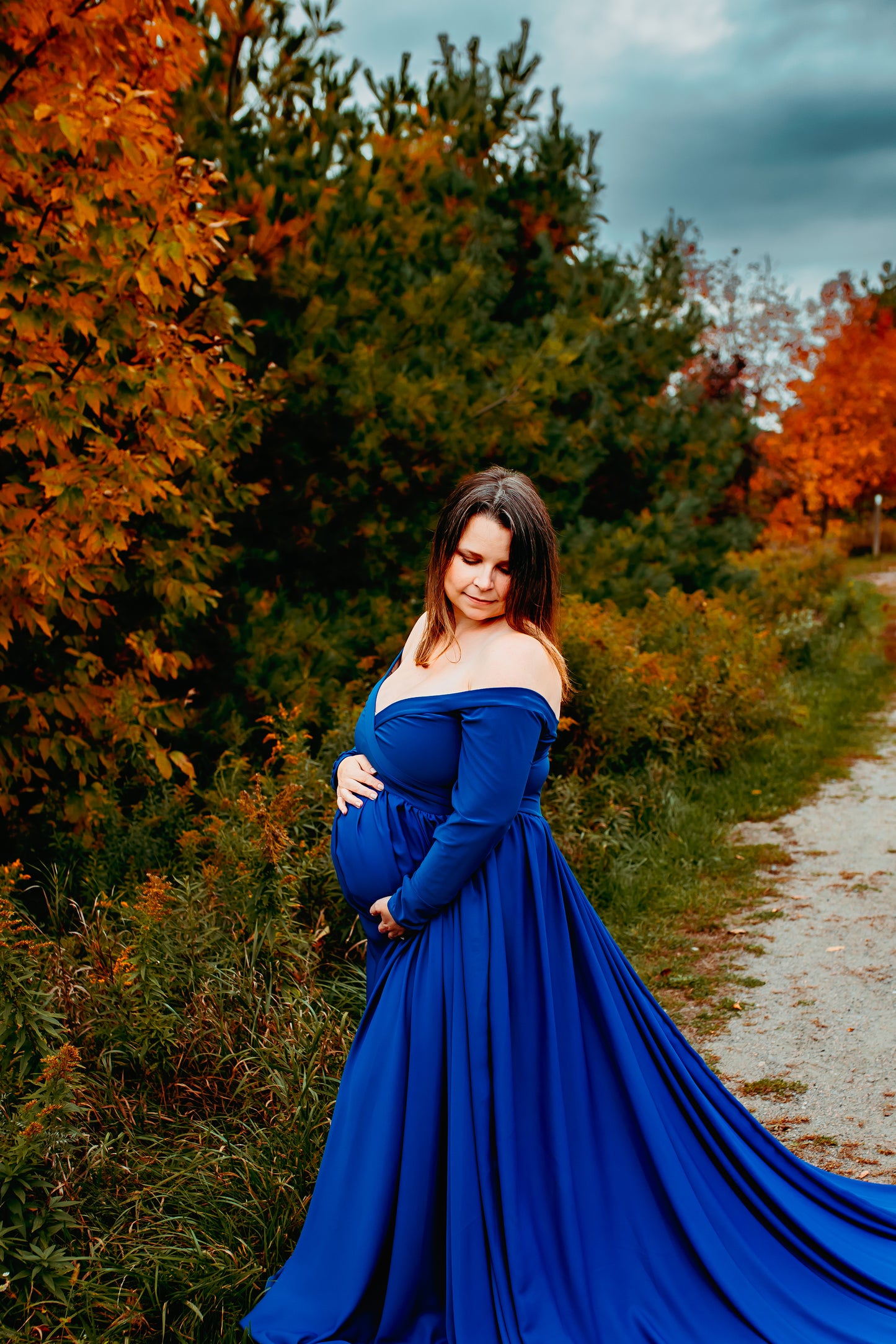Royal Blue Flowy Gown - maternity photoshoot dress