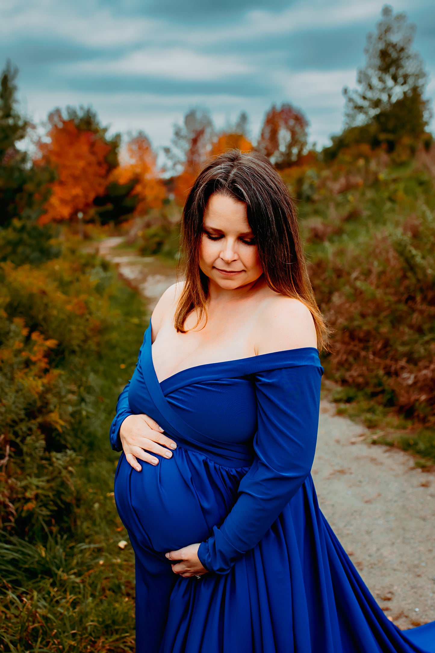 Royal Blue Flowy Gown - maternity photoshoot dress
