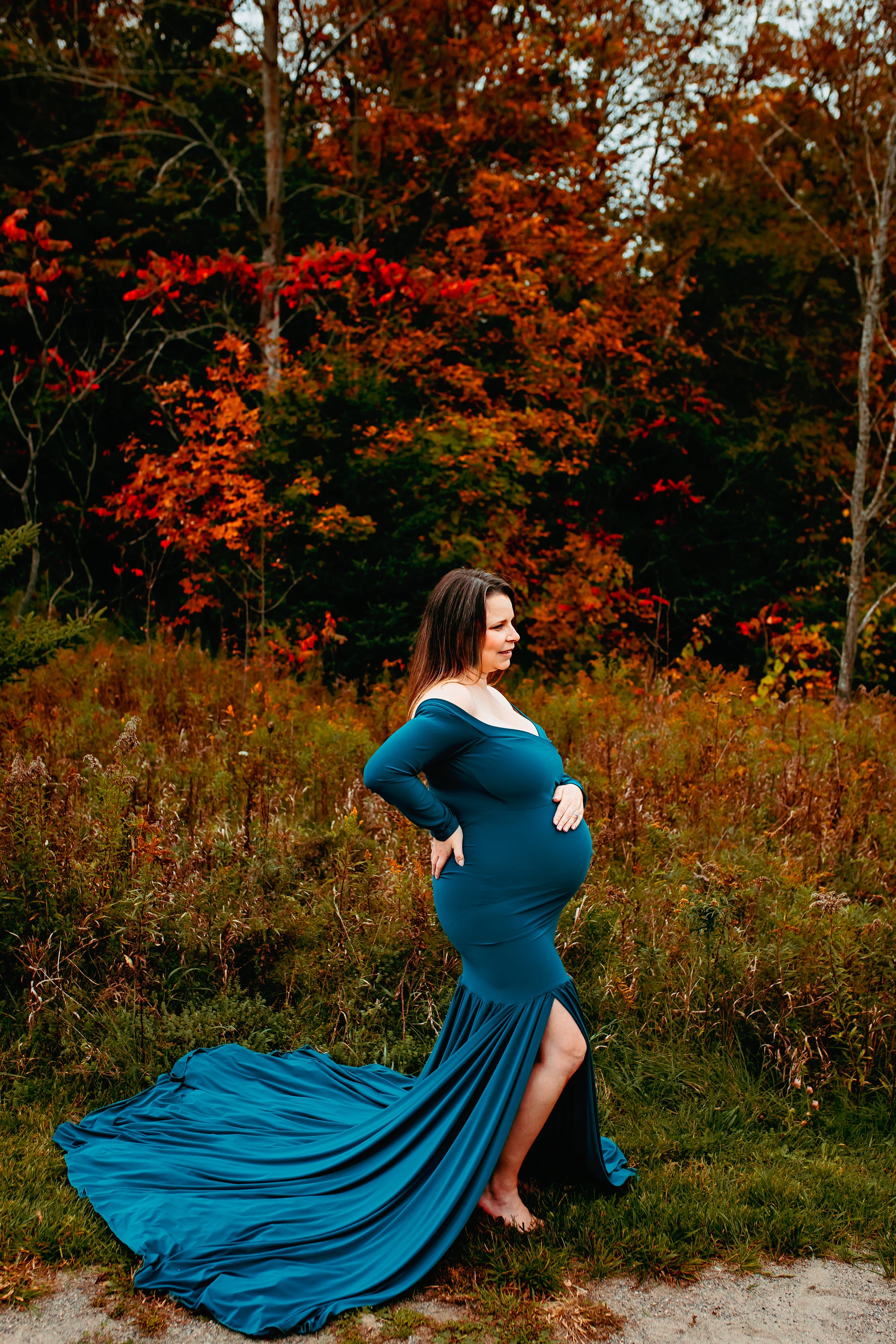 Teal Fitted Maternity Gown - maternity photoshoot dress