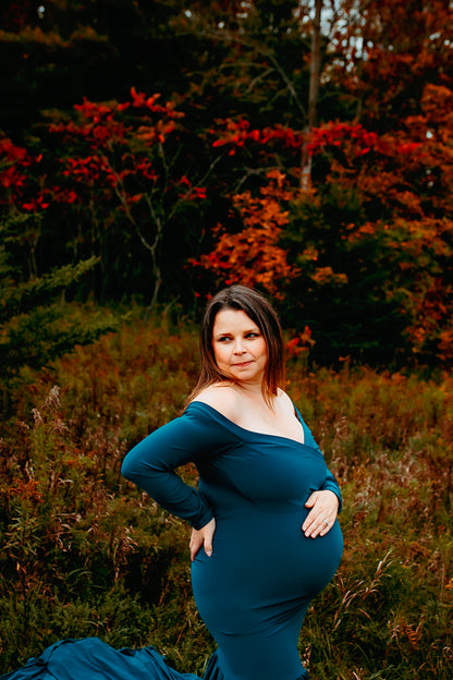 Teal Fitted Maternity Gown - maternity photoshoot dress
