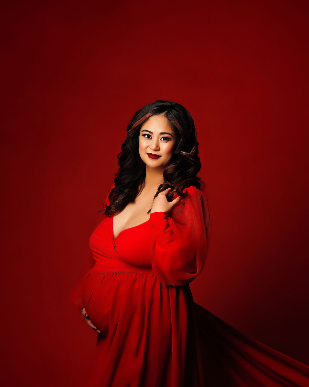 Red Ruffle two way Gown set - maternity photoshoot dress