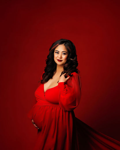Red Ruffle two way Gown set - maternity photoshoot dress