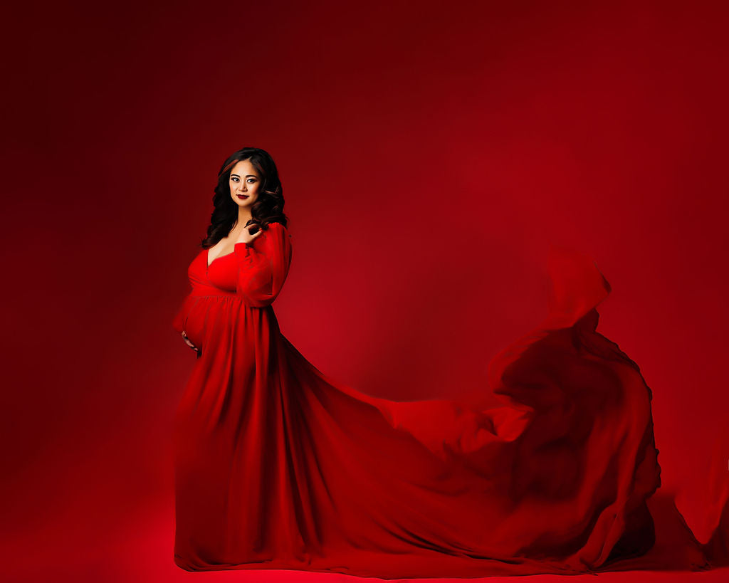 Red Ruffle two way Gown set - maternity photoshoot dress