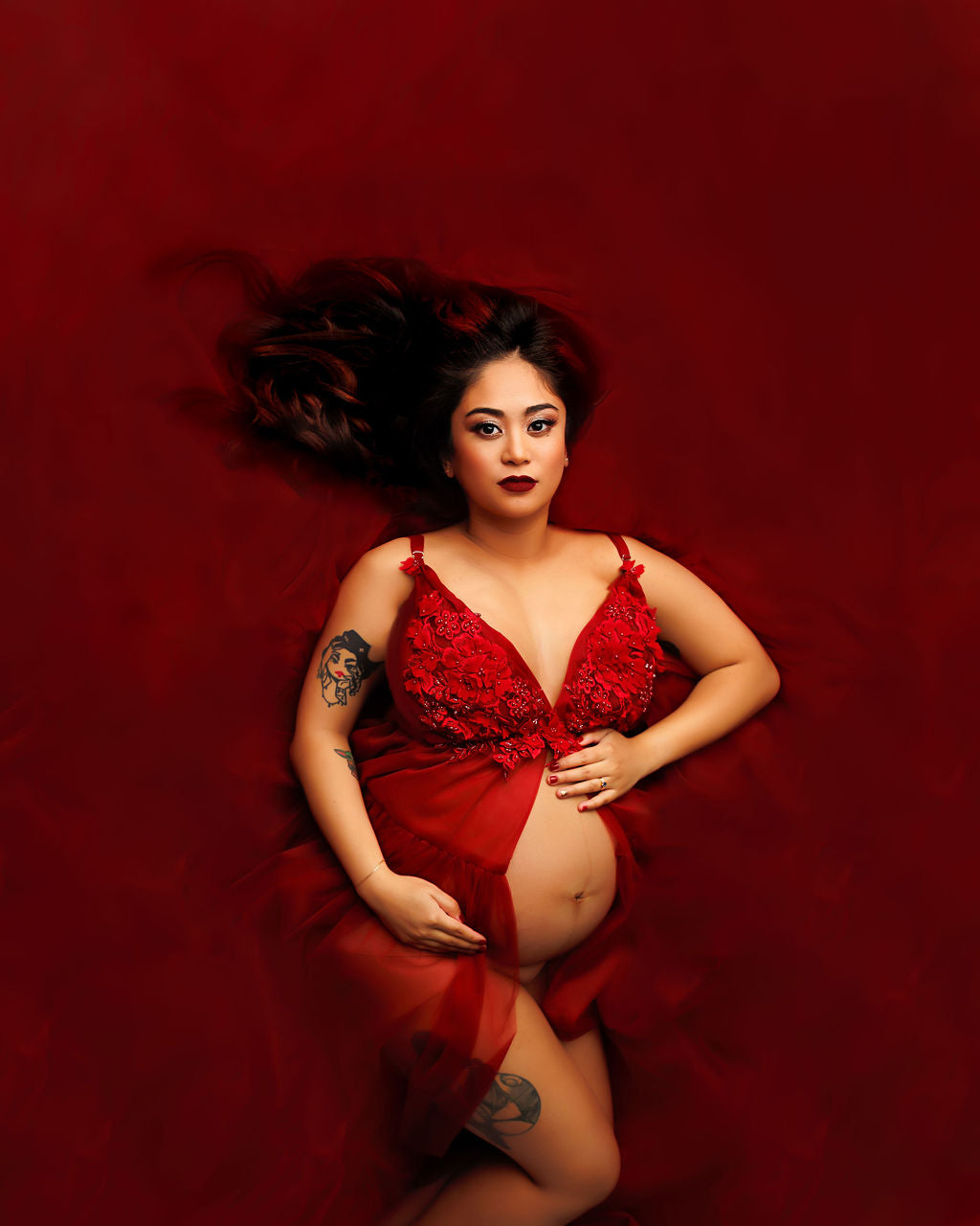 Burgundy Wisteria Gown - maternity photoshoot dress