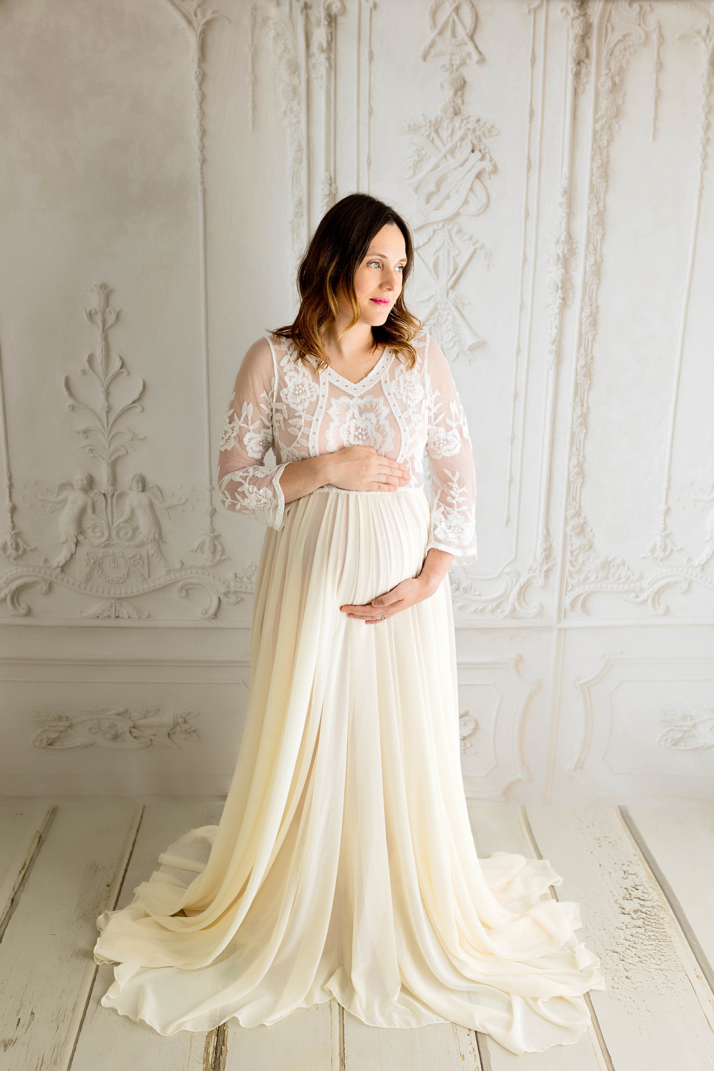 Elegant Lace Gown - maternity photoshoot dress