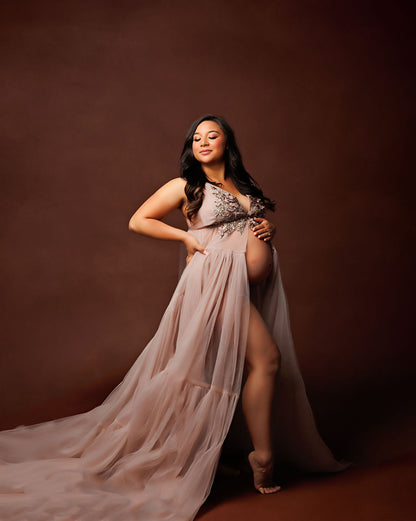 Cappuccino Wisteria Gown - maternity photoshoot dress