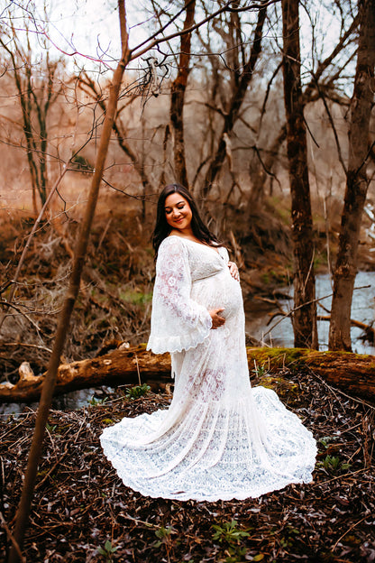 Reclamation Much Love Lace Gown - maternity photoshoot dress