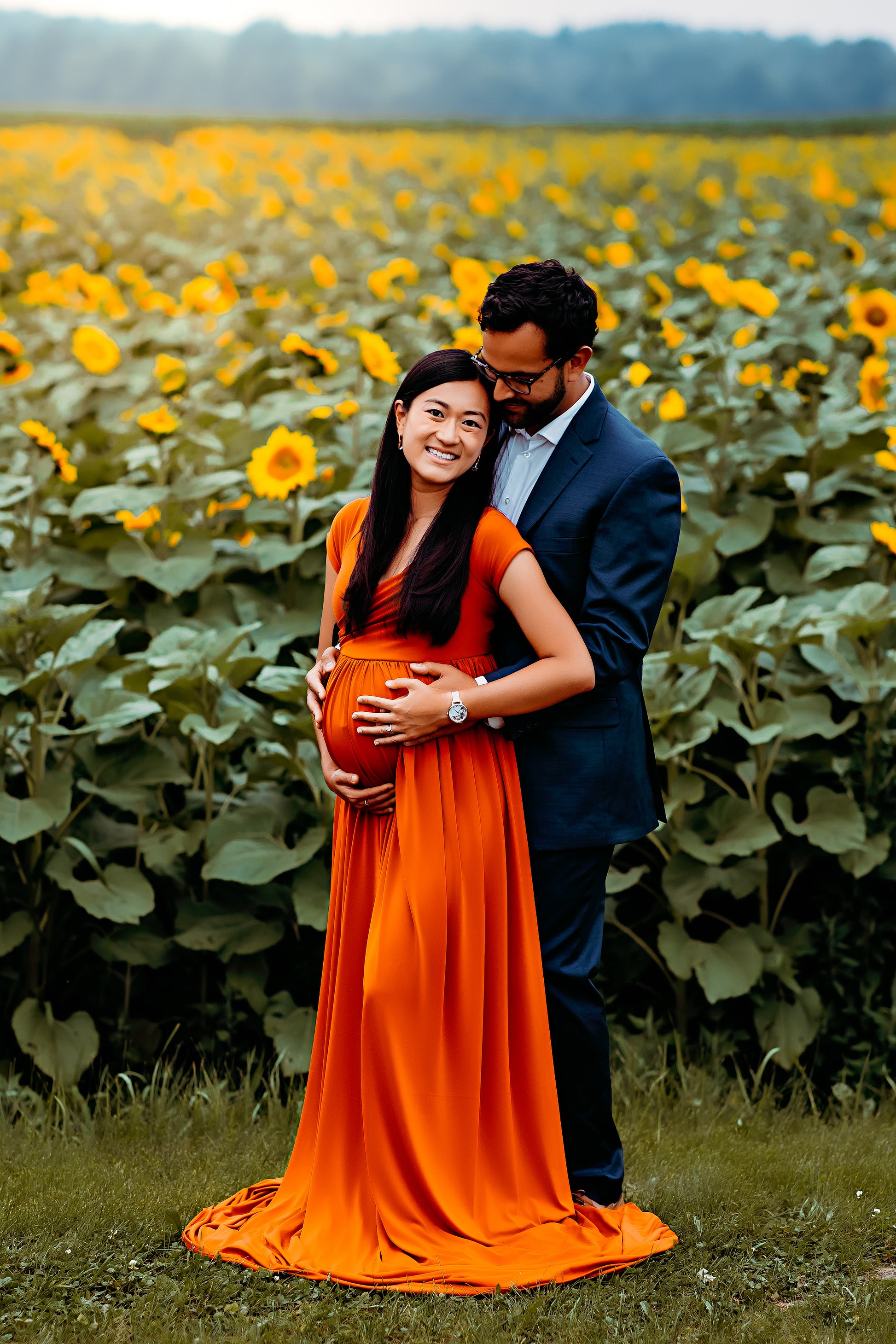 Burnt Orange Flowy Gown - maternity photoshoot dress